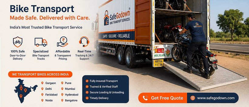 Safe Bike Transport Services in Delhi - Enclosed Carriers by SafeGodown