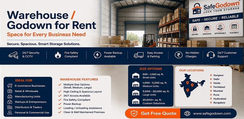 Grade-A Commercial Warehouse and Godown Space for Rent in Ahmedabad by SafeGodown
